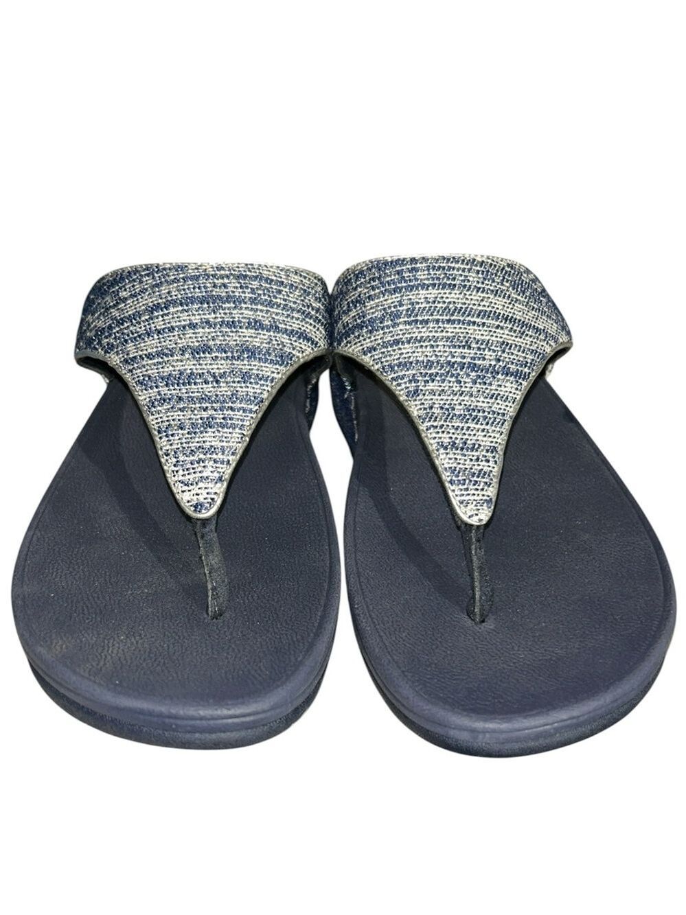 FitFlop Lulu Shimmerweave Toe Post Sandals in Midnight Navy Mix Size 10 - Picture 6 of 10